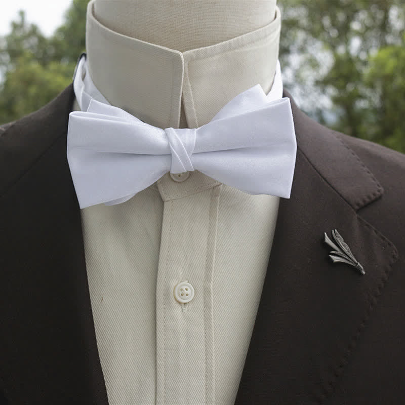 Men's Bright Double-Layered Solid Color Bow Tie - White - Style #1 - image 10