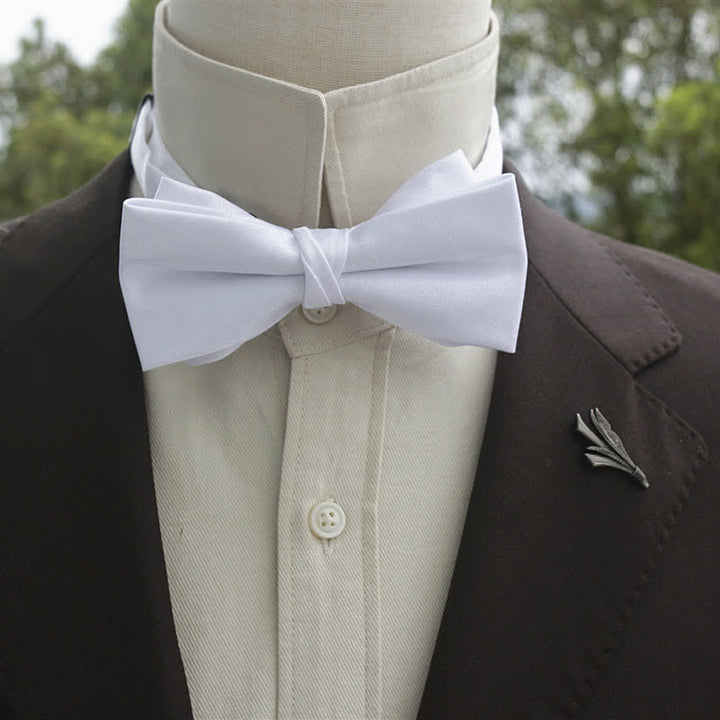 Men's Bright Double-Layered Solid Color Bow Tie - White - Style #1 - image 10