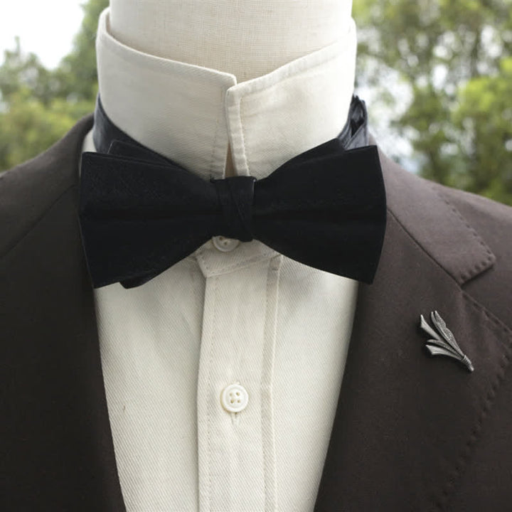 Men's Bright Double-Layered Solid Color Bow Tie - Black - Style #1 - image 14