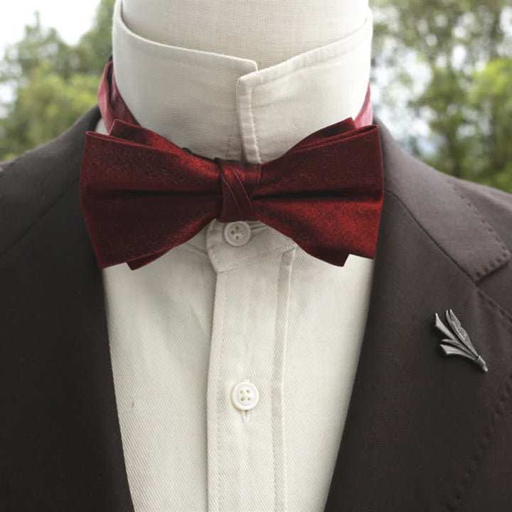 Men's Bright Double-Layered Solid Color Bow Tie - Burgundy - Style #1 - image 13