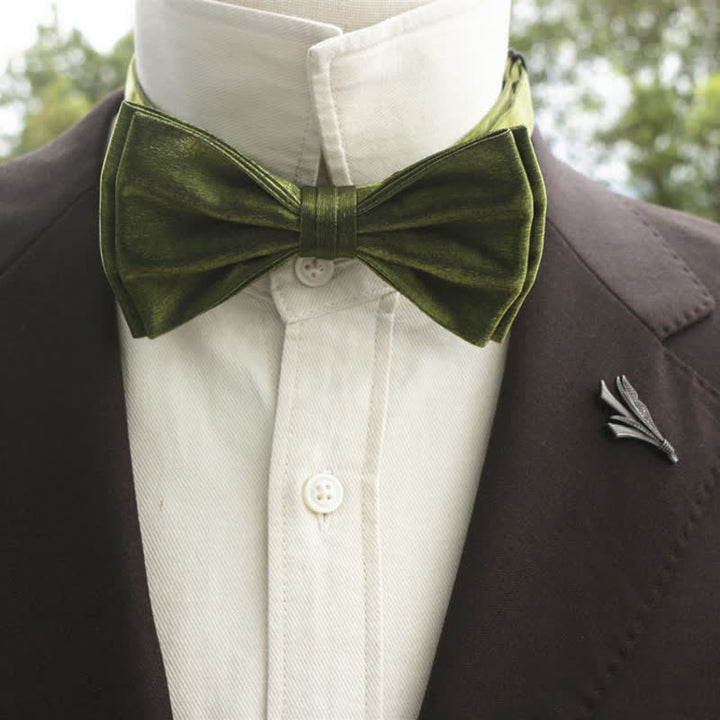 Men's Bright Double-Layered Solid Color Bow Tie - Olive Green - Style #2 - image 17