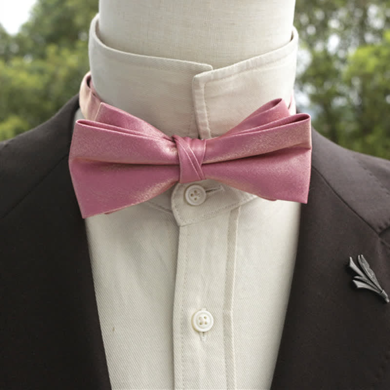 Men's Bright Double-Layered Solid Color Bow Tie - Pink - Style #1 - image 16