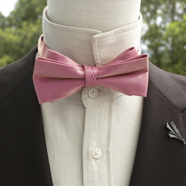 Men's Bright Double-Layered Solid Color Bow Tie - Pink - Style #1 - image 16