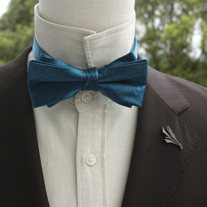 Men's Bright Double-Layered Solid Color Bow Tie - Teal - Style #1 - image 8