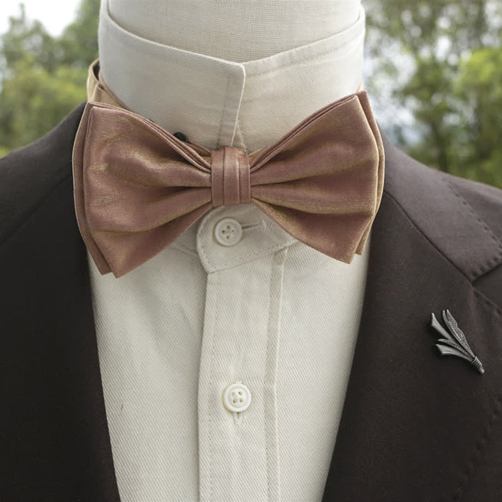Men's Bright Double-Layered Solid Color Bow Tie - DarkSalmon - Style #2 - image 18