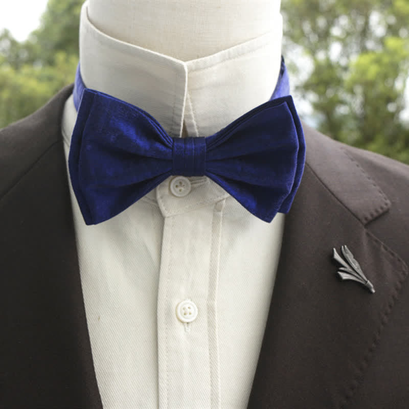 Men's Bright Double-Layered Solid Color Bow Tie - Royal - Style #2 - image 21