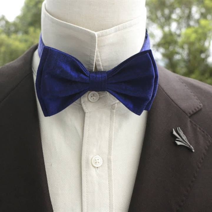 Men's Bright Double-Layered Solid Color Bow Tie - Royal - Style #2 - image 21