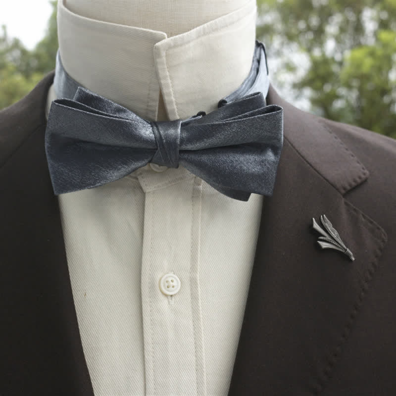 Men's Bright Double-Layered Solid Color Bow Tie - DimGray - Style #1 - image 15