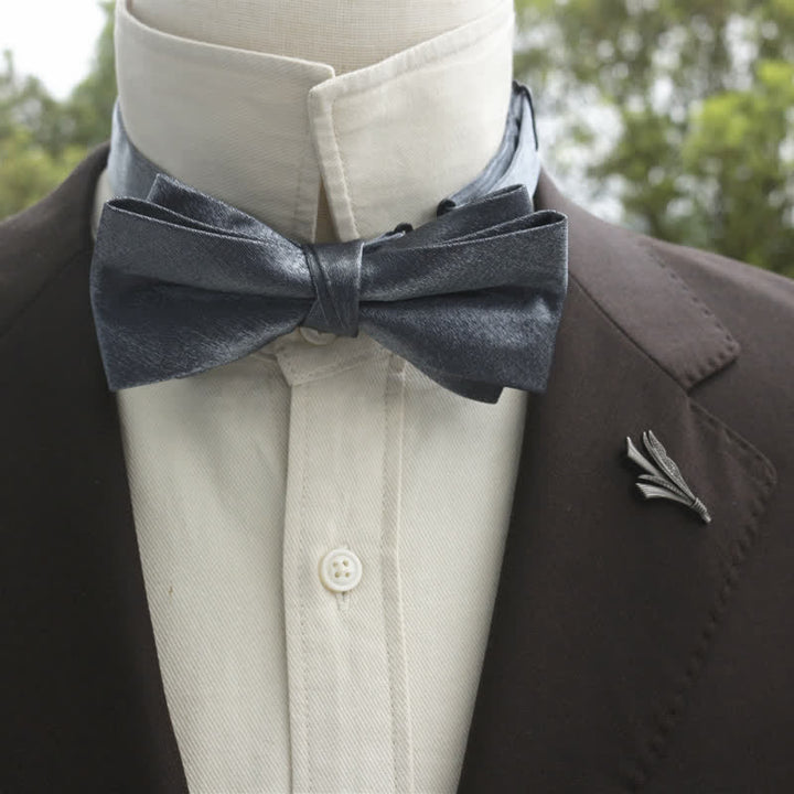 Men's Bright Double-Layered Solid Color Bow Tie - DimGray - Style #1 - image 15