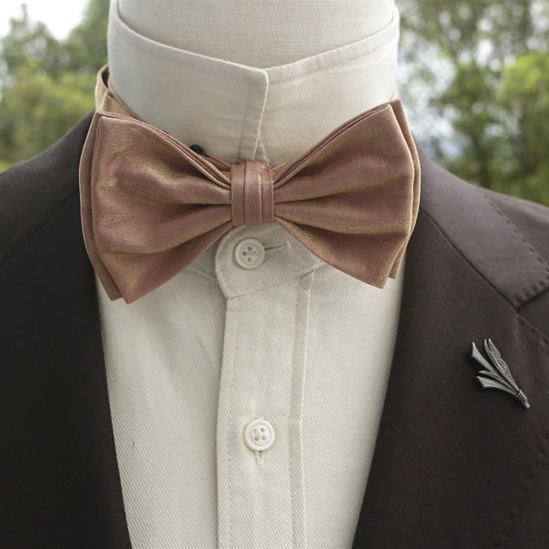 Men's Bright Double-Layered Solid Color Bow Tie - DarkSalmon - Style #2 - image 18
