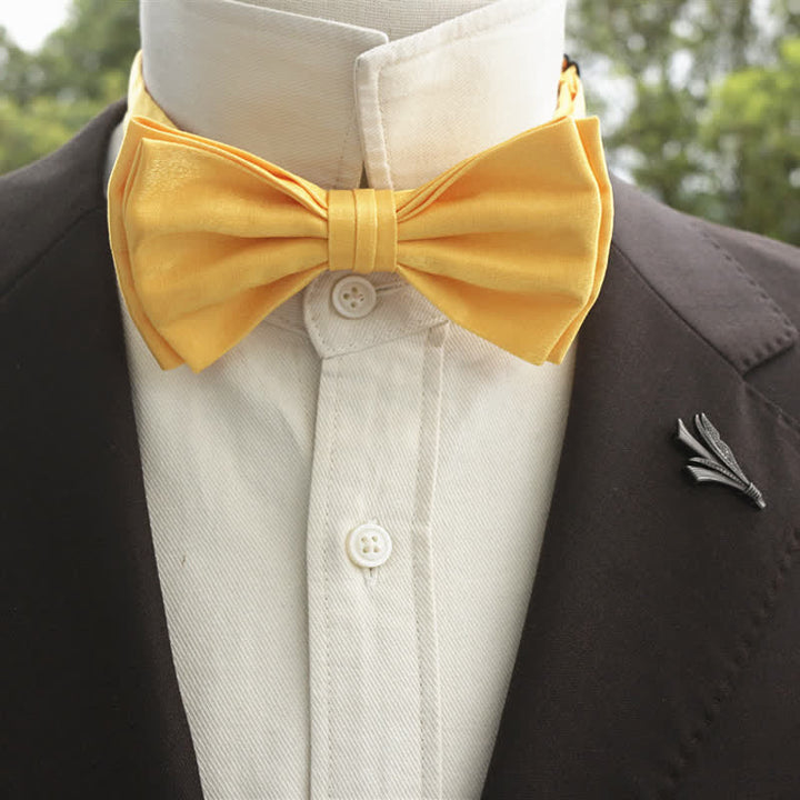 Men's Bright Double-Layered Solid Color Bow Tie - Yellow - Style #2 - image 24