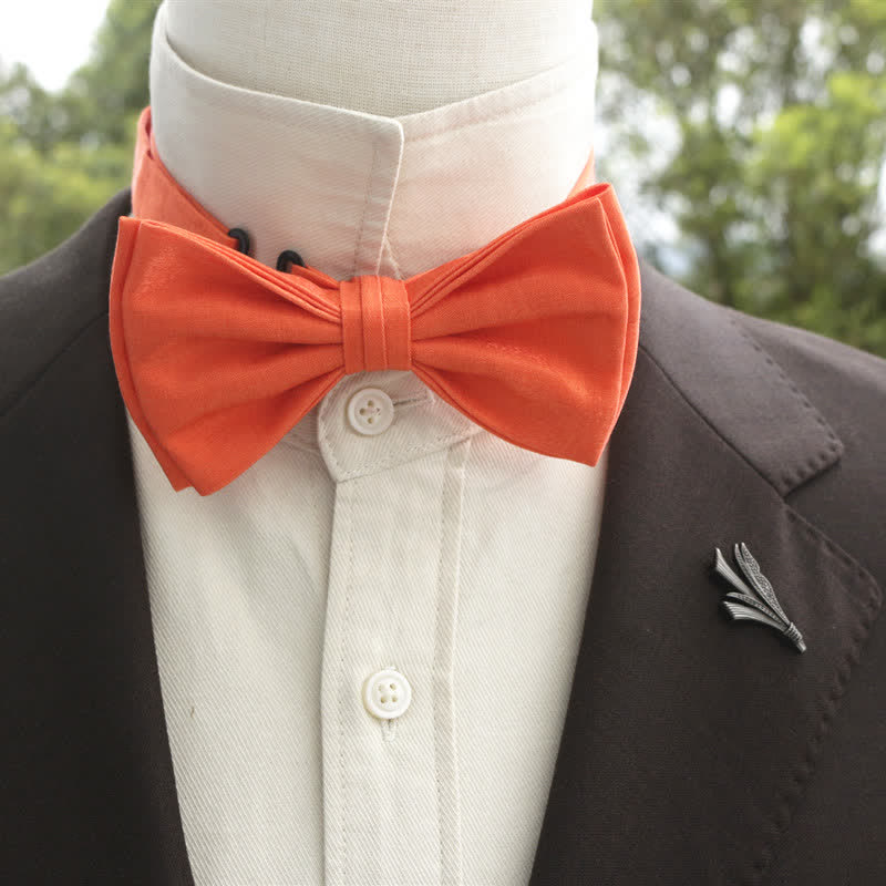 Men's Bright Double-Layered Solid Color Bow Tie - Orange - Style #2 - image 23