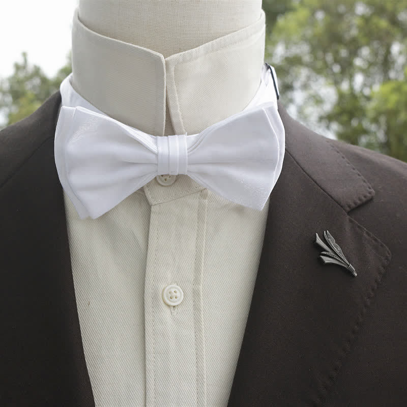 Men's Bright Double-Layered Solid Color Bow Tie - White - Style #2 - image 22