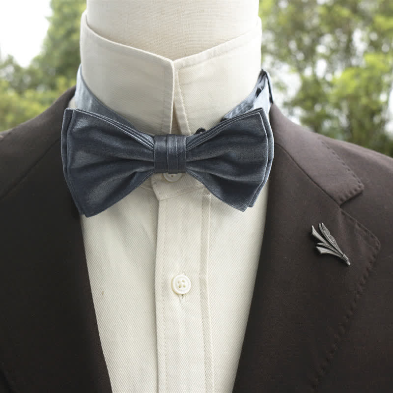Men's Bright Double-Layered Solid Color Bow Tie - DimGray - Style #2 - image 27