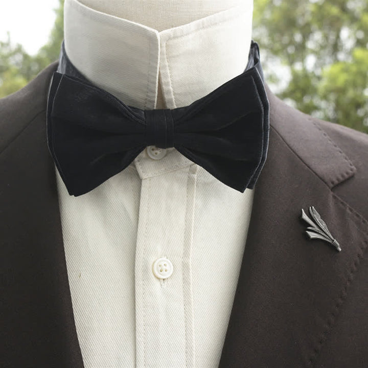Men's Bright Double-Layered Solid Color Bow Tie - Black - Style #2 - image 26