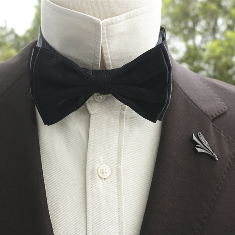Men's Bright Double-Layered Solid Color Bow Tie - Black - Style #2 - image 26