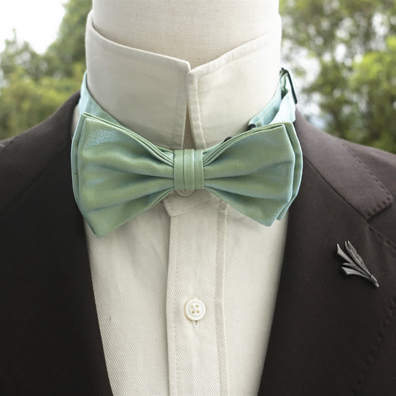 Men's Bright Double-Layered Solid Color Bow Tie - PaleGreen - Style #2 - image 19