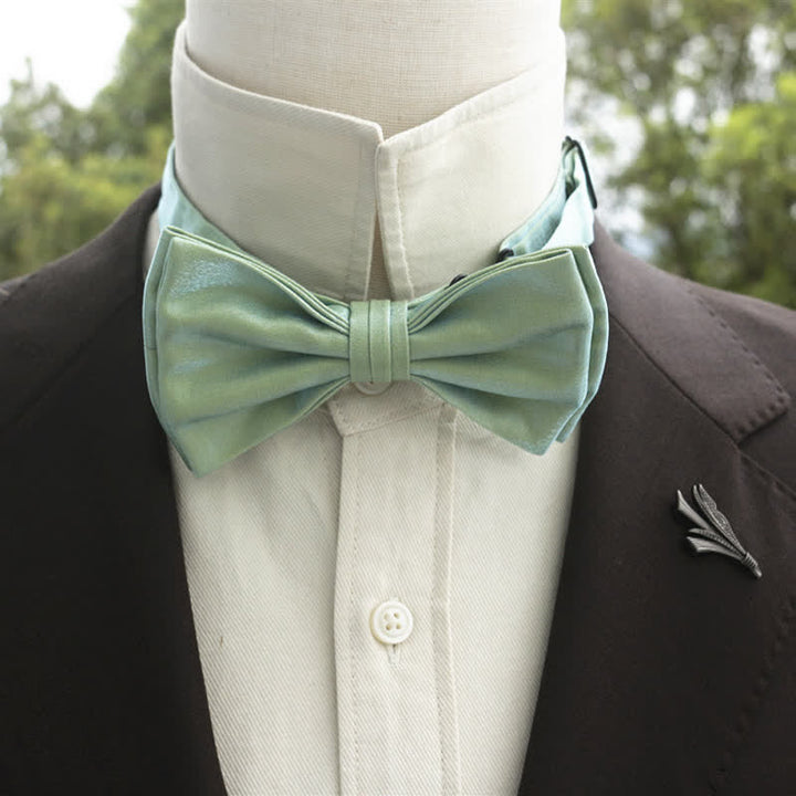 Men's Bright Double-Layered Solid Color Bow Tie - PaleGreen - Style #2 - image 19