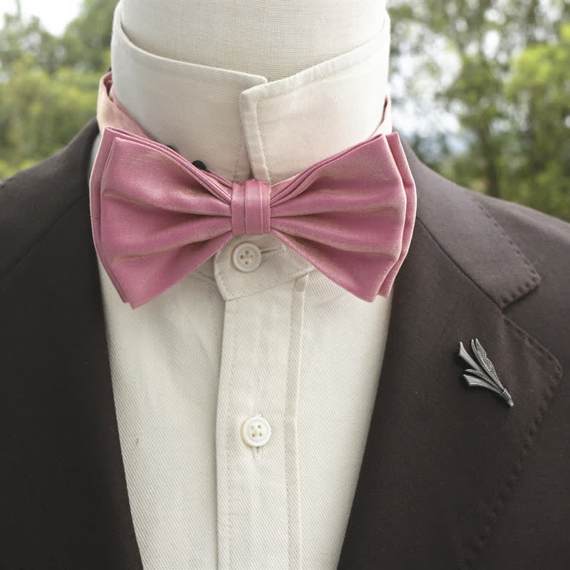 Men's Bright Double-Layered Solid Color Bow Tie - Pink - Style #2 - image 28