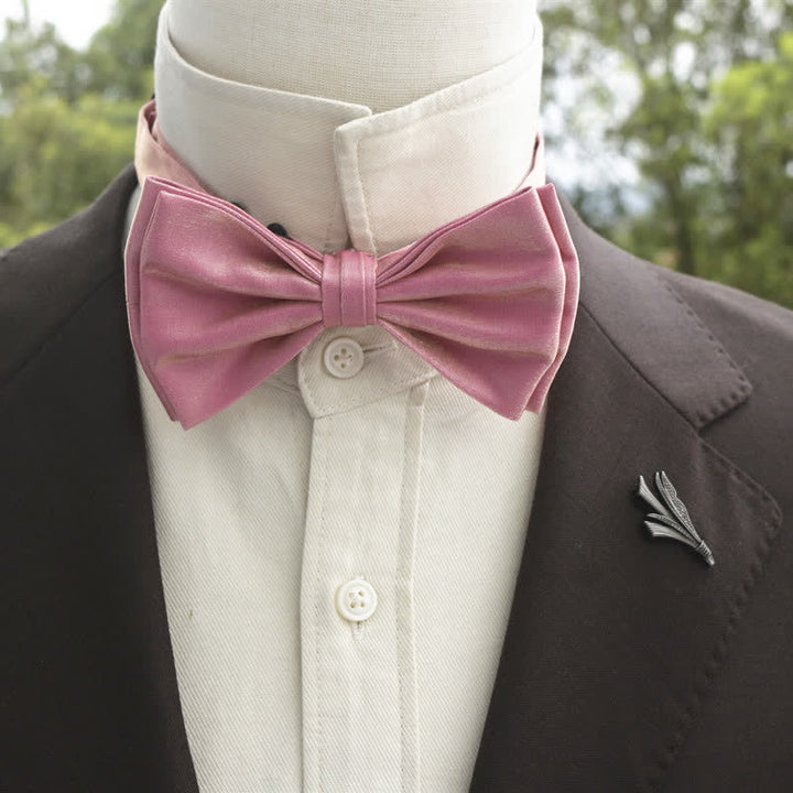 Men's Bright Double-Layered Solid Color Bow Tie - Pink - Style #2 - image 28