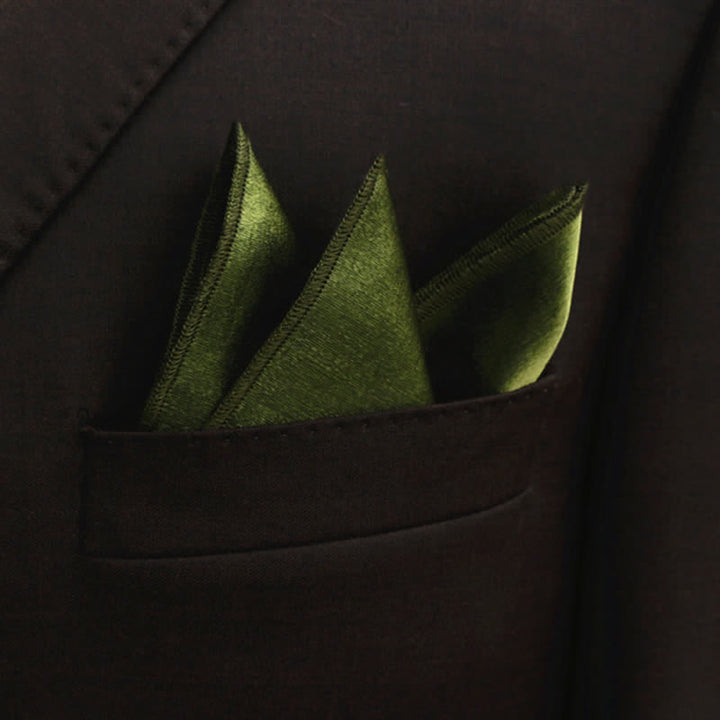 Men's Bright Double-Layered Solid Color Bow Tie - Olive Green - Pocket Square - image 29