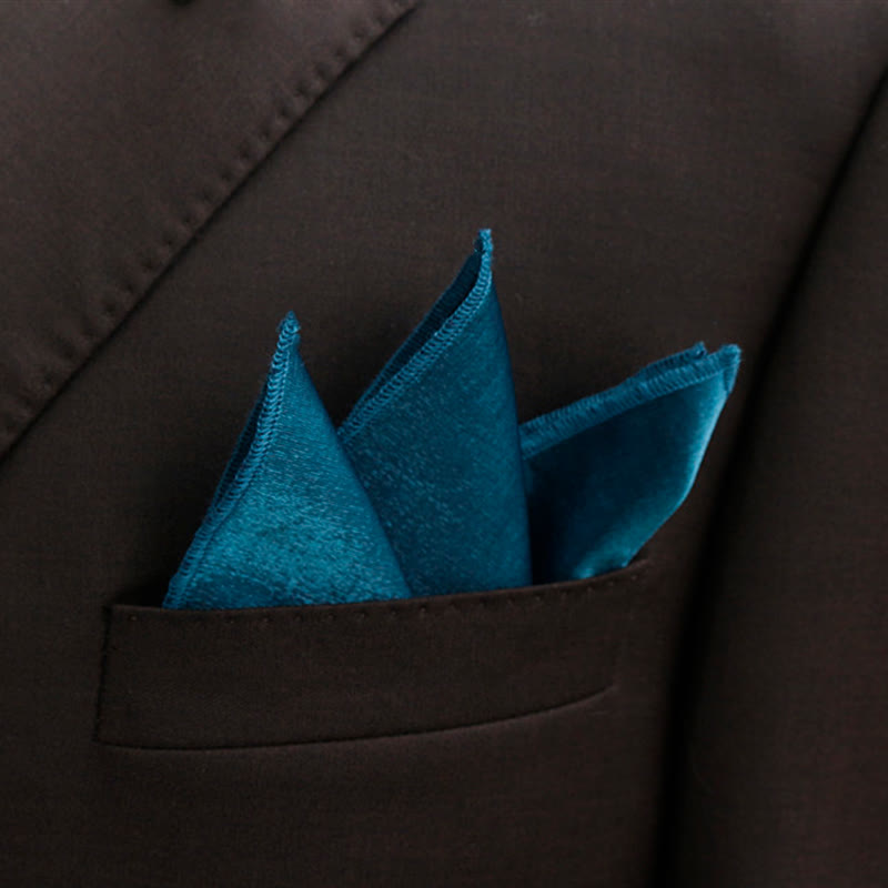 Men's Bright Double-Layered Solid Color Bow Tie - Teal - Pocket Square - image 32