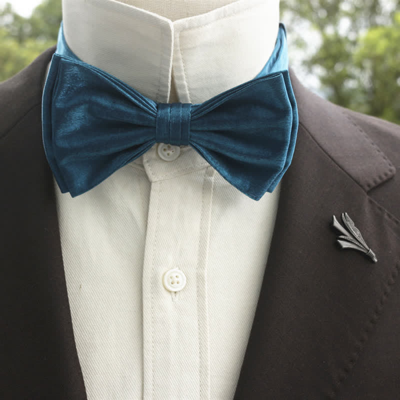 Men's Bright Double-Layered Solid Color Bow Tie - Teal - Style #2 - image 20