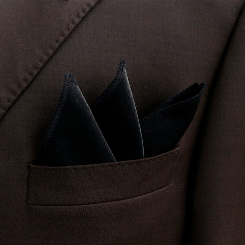 Men's Bright Double-Layered Solid Color Bow Tie - Black - Pocket Square - image 34