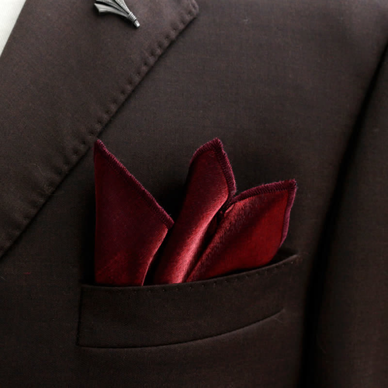 Men's Bright Double-Layered Solid Color Bow Tie - Burgundy - Pocket Square - image 33