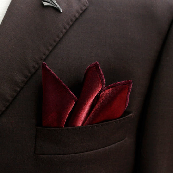 Men's Bright Double-Layered Solid Color Bow Tie - Burgundy - Pocket Square - image 33