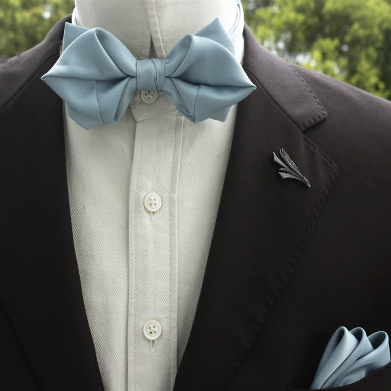 Men's Bud-Like Solid Color Pointed Bow Tie - LightBlue - Bow Tie - image 3
