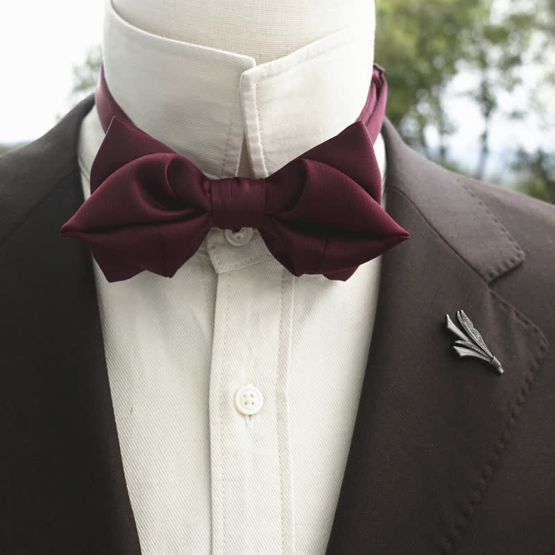 Men's Bud-Like Solid Color Pointed Bow Tie - Maroon - Bow Tie - image 5