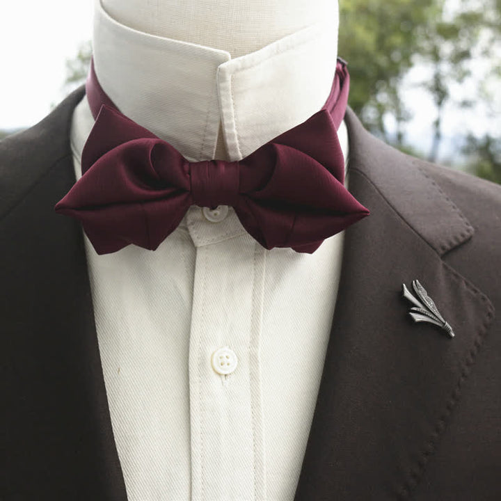 Men's Bud-Like Solid Color Pointed Bow Tie - Maroon - Bow Tie - image 5