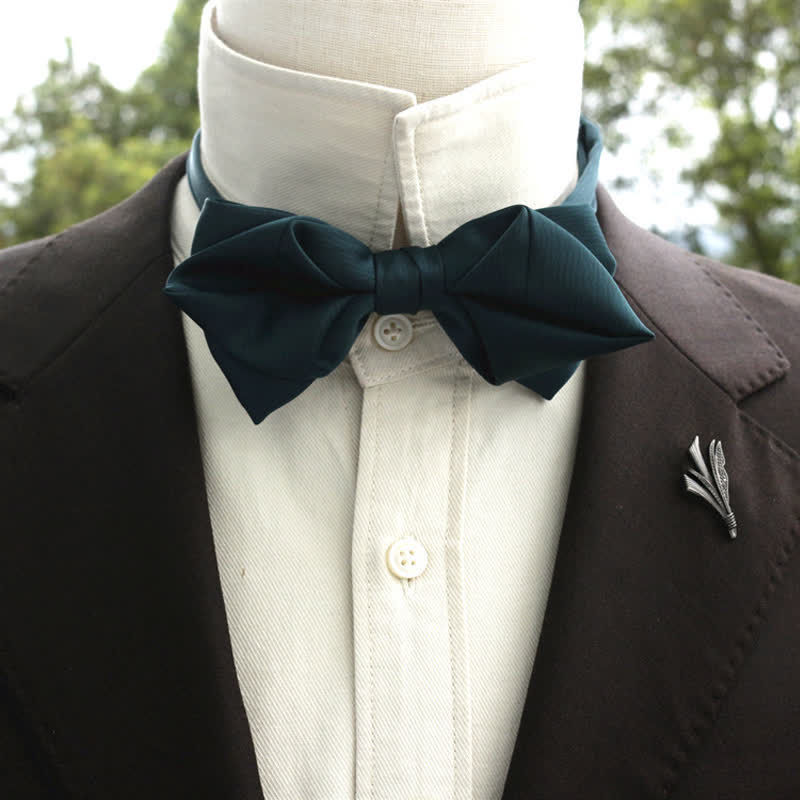 Men's Bud-Like Solid Color Pointed Bow Tie - DarkGreen - Bow Tie - image 6