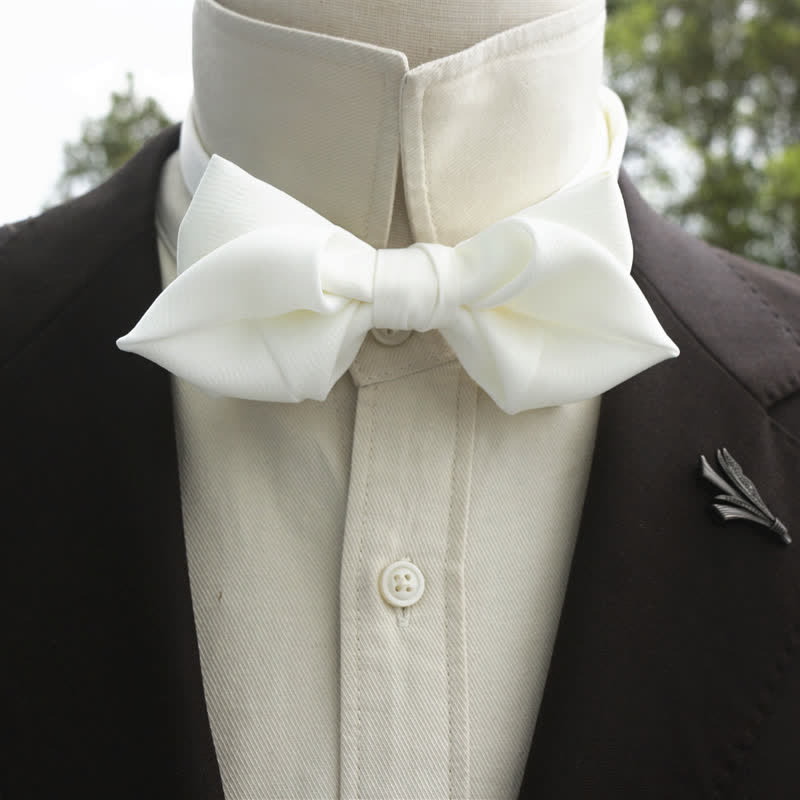 Men's Bud-Like Solid Color Pointed Bow Tie - White - Bow Tie - image 8