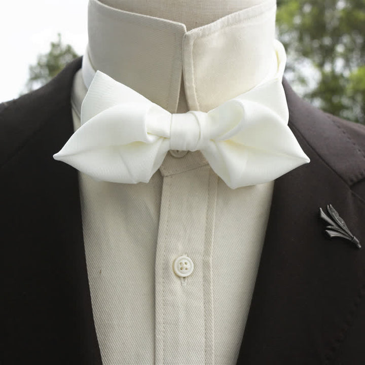Men's Bud-Like Solid Color Pointed Bow Tie - White - Bow Tie - image 8