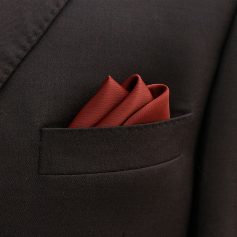 Men's Bud-Like Solid Color Pointed Bow Tie - FireBrick - Pocket Square - image 13