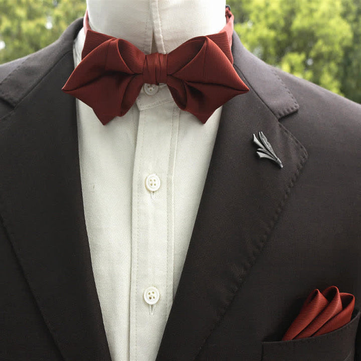 Men's Bud-Like Solid Color Pointed Bow Tie - FireBrick - Bow Tie - image 0