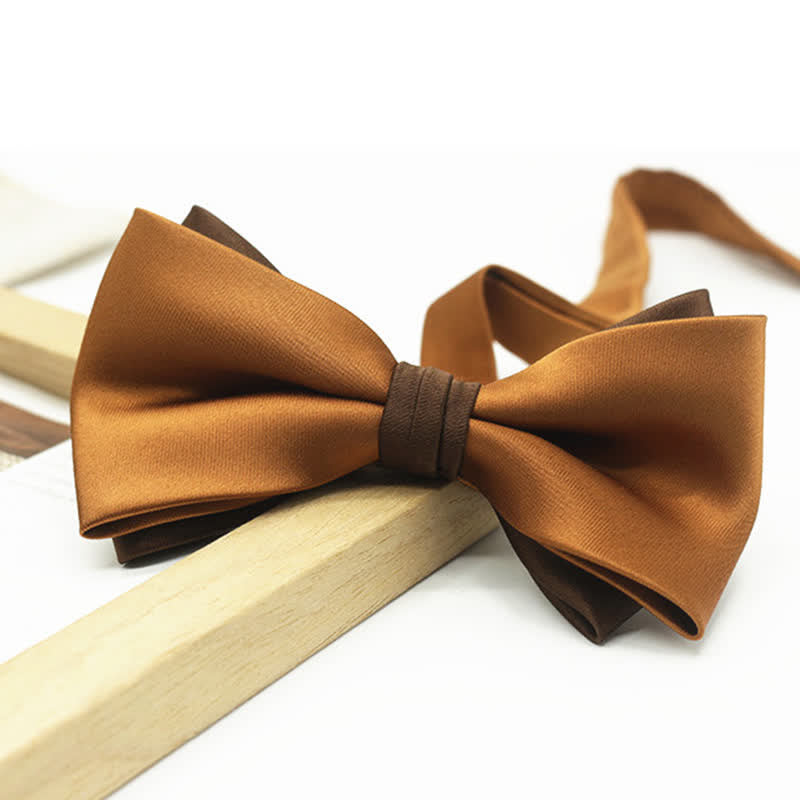 Men's Two Tone Double-Deck Wedding Business Bow Tie - Coffee - image 1