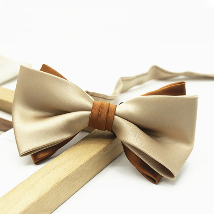 Men's Two Tone Double-Deck Wedding Business Bow Tie - Khaki - image 6