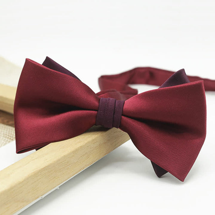 Men's Two Tone Double-Deck Wedding Business Bow Tie - Burgundy - image 10