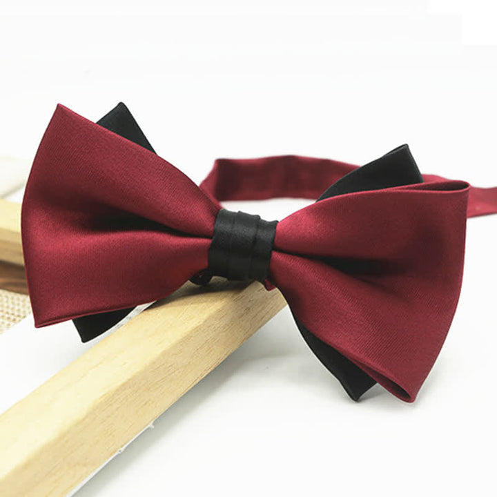 Men's Two Tone Double-Deck Wedding Business Bow Tie - Burgundy & Black - image 9