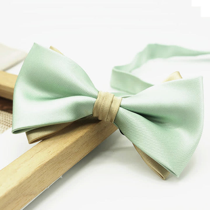 Men's Two Tone Double-Deck Wedding Business Bow Tie - Pale Green - image 8