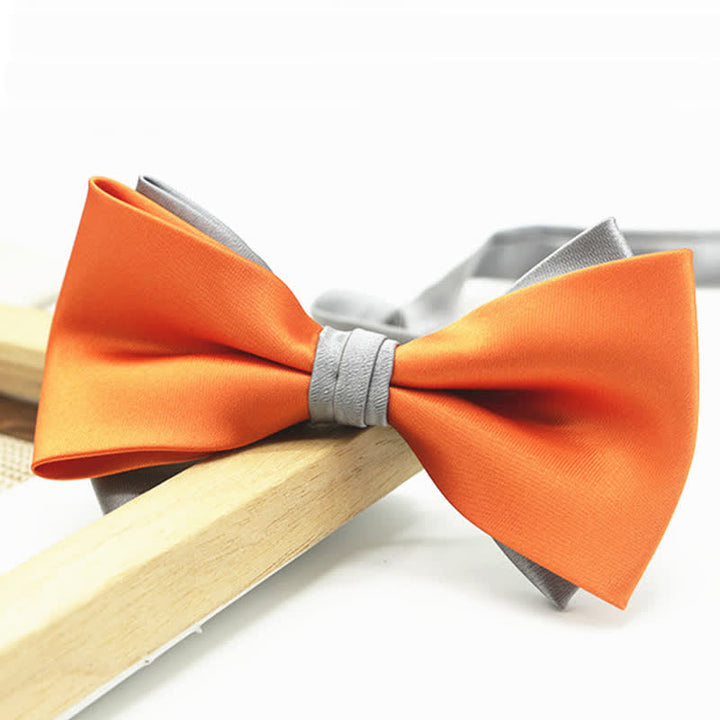 Men's Two Tone Double-Deck Wedding Business Bow Tie - Orange - image 11
