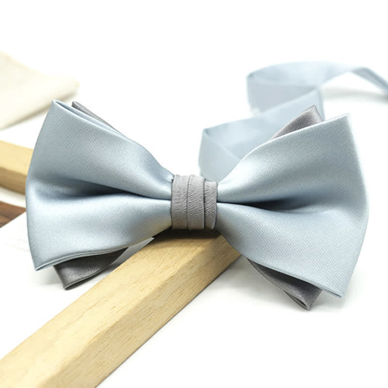Men's Two Tone Double-Deck Wedding Business Bow Tie - Light Gray - image 7