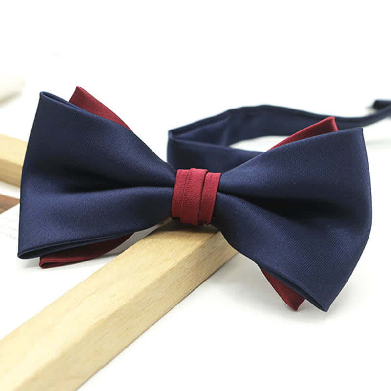 Men's Two Tone Double-Deck Wedding Business Bow Tie - Navy - image 13