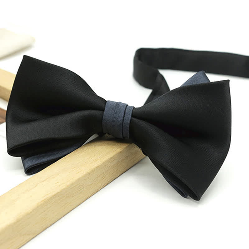 Men's Two Tone Double-Deck Wedding Business Bow Tie - Black - image 14