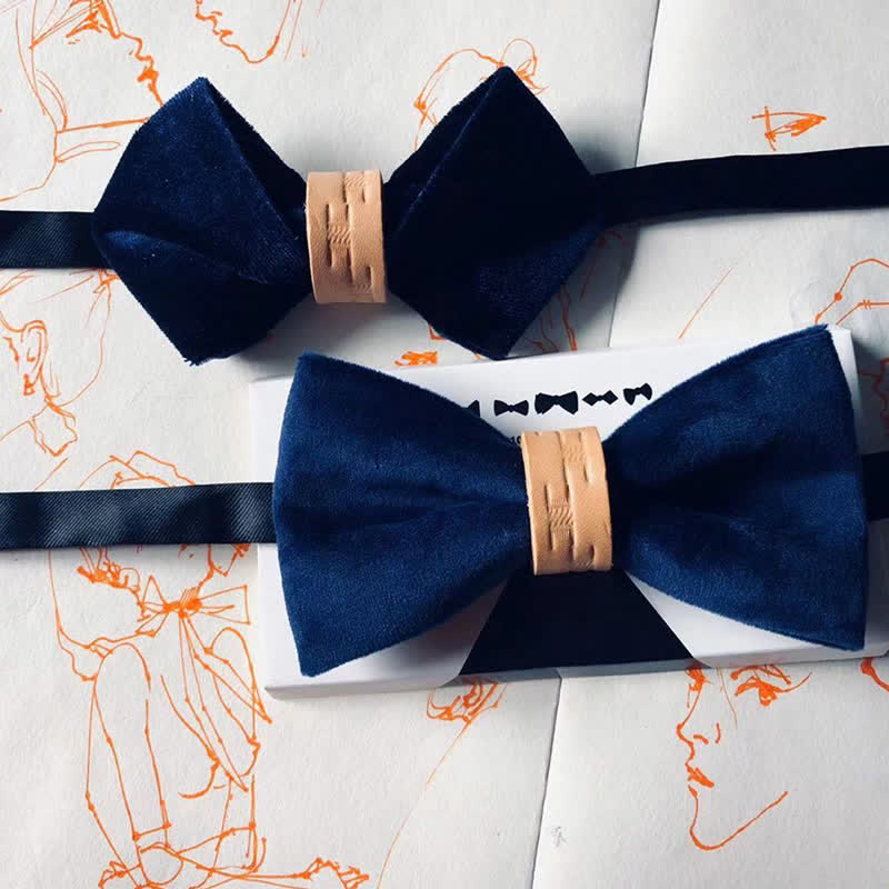 Men's Solid Color Graceful Velvet Leather Loop Bow Tie - image 3