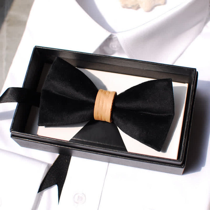 Men's Solid Color Graceful Velvet Leather Loop Bow Tie - Black - image 0