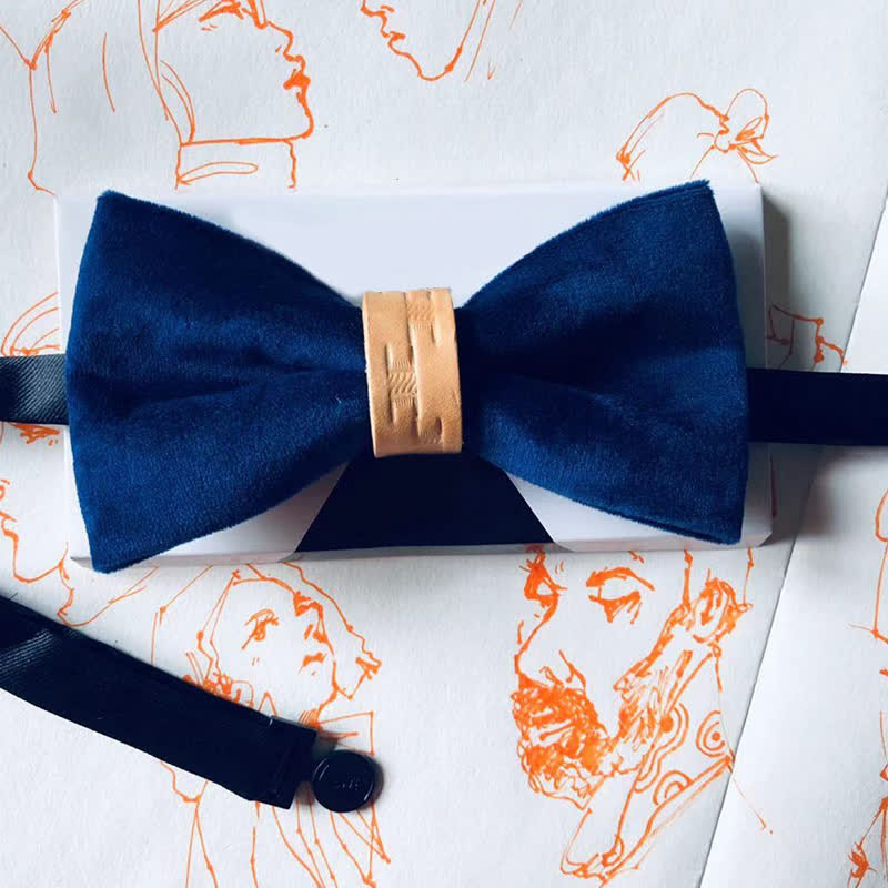 Men's Solid Color Graceful Velvet Leather Loop Bow Tie - image 7